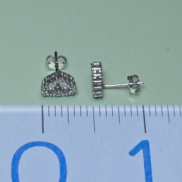 Sterling‎ Silver Heart Stud Earrings With Sparkling Cubic Zirconia Stones - Picture 2 of 5
